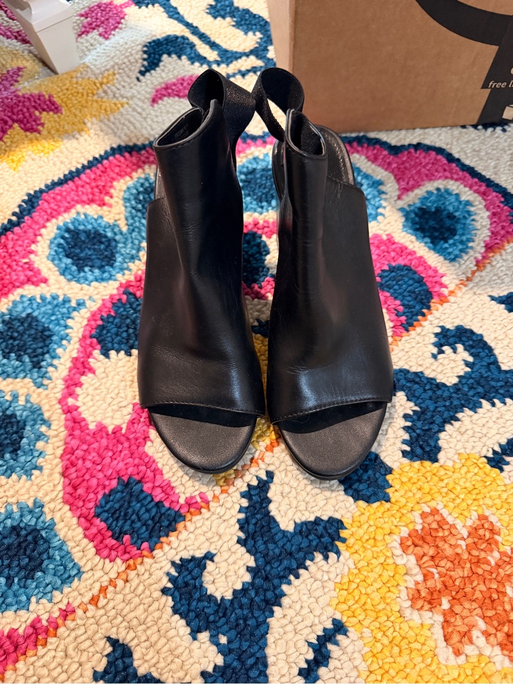 Kenneth Cole Reaction Black Peep-Toe Block Heel Sandals - Picture 2 of 4